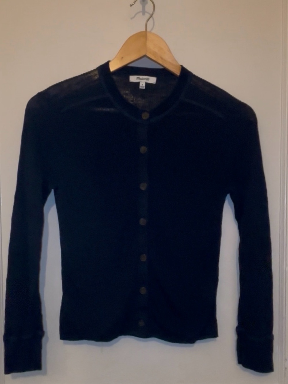 Madewell Navy Button-Front Crewneck Cardigan
